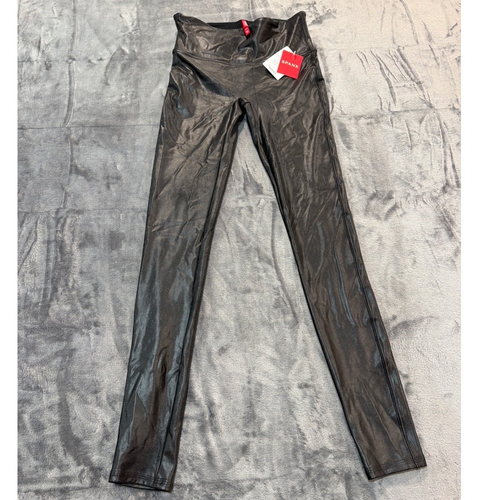 NWT Spanx Faux Leather Leggings Womens Black High Waist Slimming Small